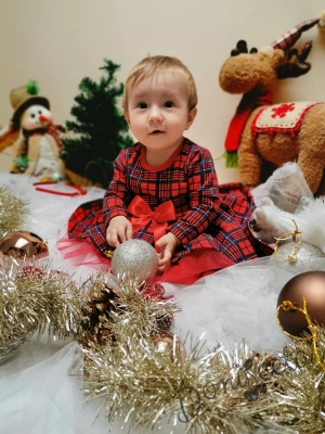 Коледна бебешка рокля с дълъг ръкав каре