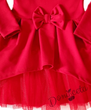 Детска рокля с дълъг ръкав Надежда в червено с тюл