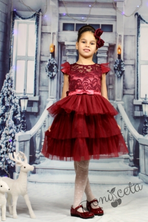 Детска празнична рокля в бордо