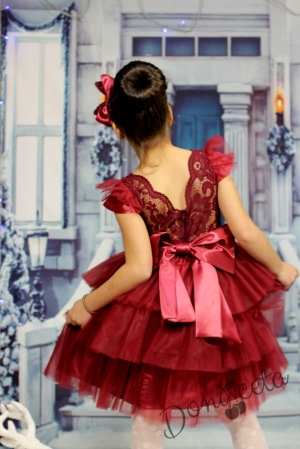 Детска рокля с пластове тюл в бордо
