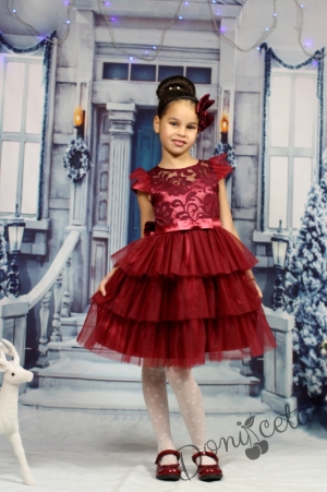 Детска рокля за Коледа в бордо