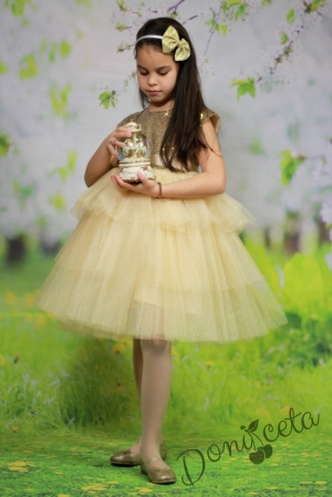 Официална детска рокля в златисто от пайети и тюл на пластове  Хава