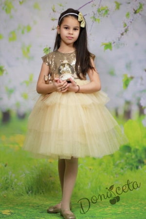 Официална детска рокля в златисто от пайети и тюл на пластове  Хава