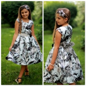 Официална детска рокля  със сиви листа 274С