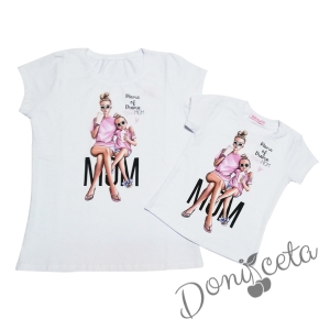 Дамска тениска/блузка с къс ръкав в бяло "Mom" от колекция "Майки и дъщери"