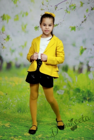 Детско памучно сако за момиче в горчица с къдрички и панделка отзад