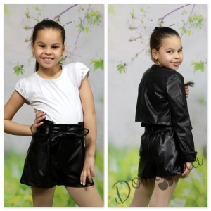 Детски къси кожени панталони Дари за момиче в черно
