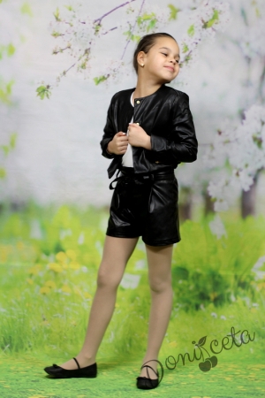 Детски къси кожени панталони Дари за момиче в черно
