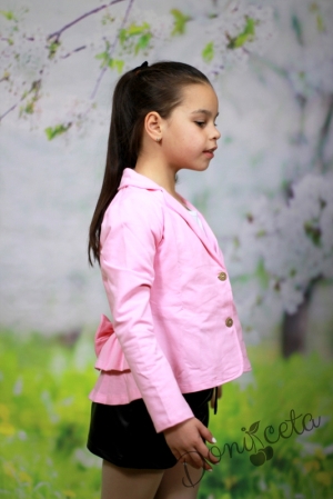 Комплект Дари от къси кожени панталони за момиче в черно с памучно сако в розово 16