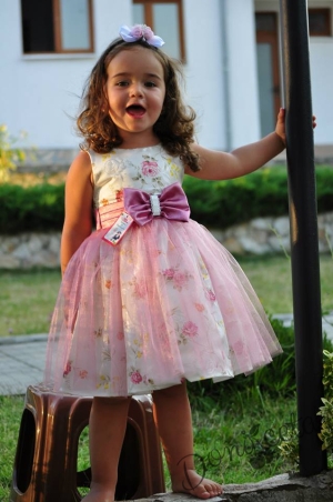 Официална бебешка/детска рокля на цветя с тюл в циклама Серени