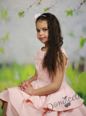 Детска официална рокля в прасковено на воали за различни поводи Ива