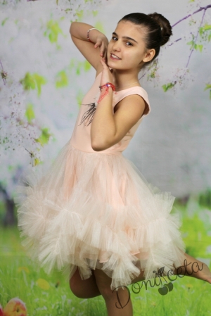 Официална/празнична детска рокля  Дони в прасковено с богат тюл