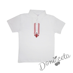 Детска тениска/блузка с къс ръкав с фолклорни/етно мотиви за момче с яка