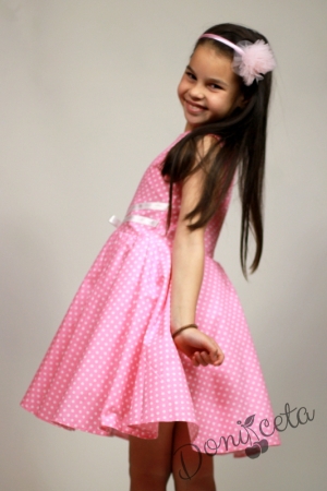 Официална или ежедневна памучна детска рокля Дени клош в розово на точки 2