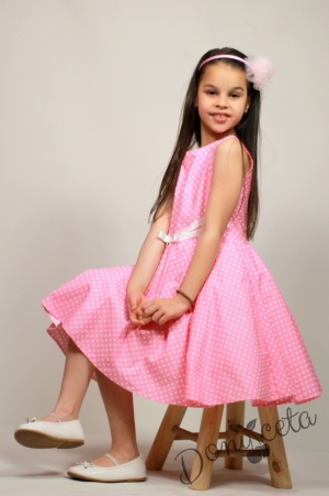 Официална или ежедневна памучна детска рокля Дени клош в розово на точки 6