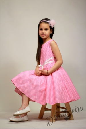 Официална или ежедневна памучна детска рокля Дени клош в розово на точки 7