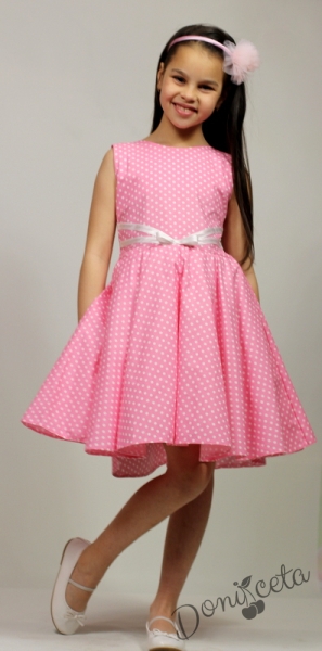 Официална или ежедневна памучна детска рокля Дени клош в розово на точки 9