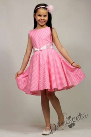Официална или ежедневна памучна детска рокля Дени клош в розово на точки 10