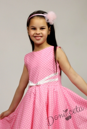 Официална или ежедневна памучна детска рокля Дени клош в розово на точки 12