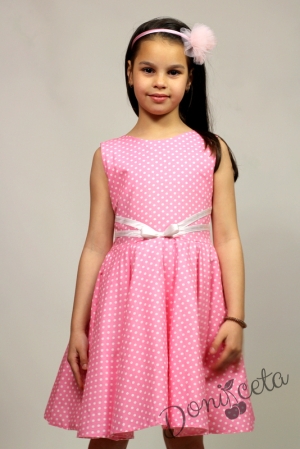 Официална или ежедневна памучна детска рокля Дени клош в розово на точки 14