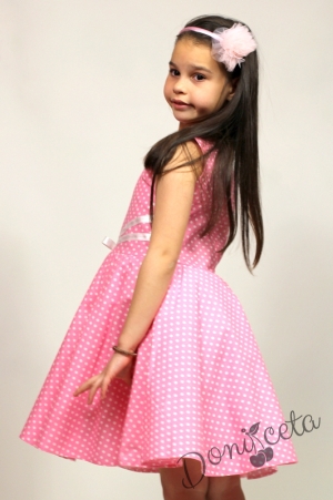 Официална или ежедневна памучна детска рокля Дени клош в розово на точки 15