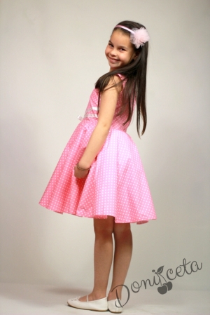 Официална или ежедневна памучна детска рокля Дени клош в розово на точки 16