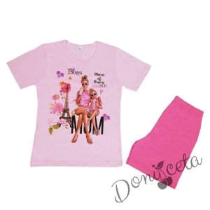 Детска пижама с къс ръкав с Париж в розово
