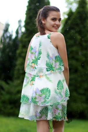 Лятна детска рокля на воали без ръкав в бяло на  цветя 4
