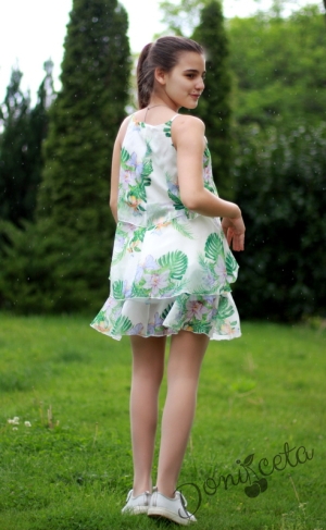 Лятна детска рокля на воали без ръкав в бяло на  цветя 5
