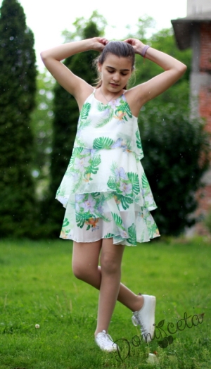 Лятна детска рокля на воали без ръкав в бяло на  цветя 8