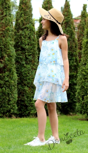 Лятна детска рокля на воали без ръкав в бяло на  цветя 6784696