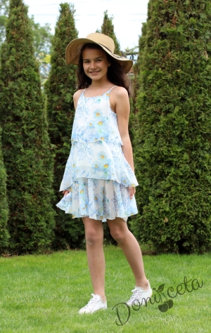 Лятна детска рокля на воали без ръкав в бяло на  цветя 6784696
