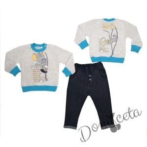 Бебешки комплект от панталонки и блузка в сиво и синьо с Джери