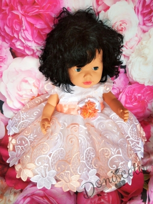 Официална бебешка рокля Ива от дантела на цветя в прасковено 
