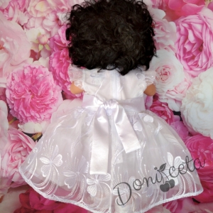 Официална/бебешка детска рокля Марина в бяло от дантела с къси ръкави