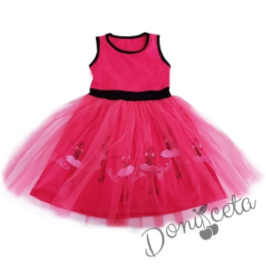 Детска лятна рокля без ръкав с балеринки в цвят малина с тюл