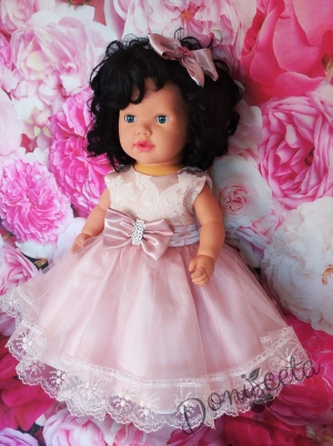 Официална бебешка/детска рокля Цвети с панделка в пепел от рози