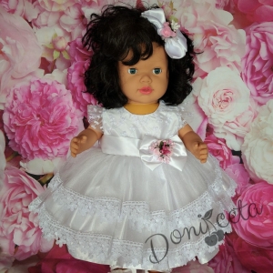 Официална детска бебешка рокля Михаела с  панделка в бяло 1