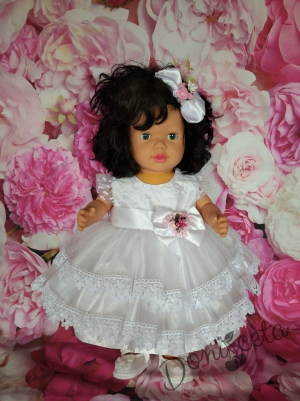 Официална детска бебешка рокля Михаела с  панделка в бяло 3