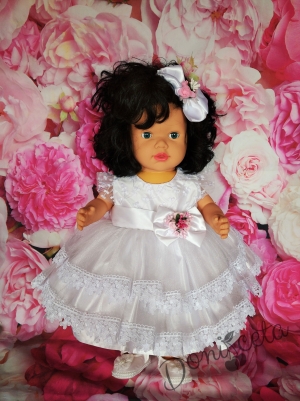 Официална детска бебешка рокля Михаела с  панделка в бяло 4