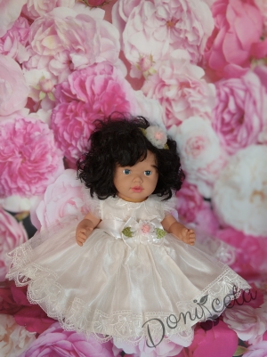 Официална бебешка детска рокля Деми с коланче отзад и панделка отпред  в екрю