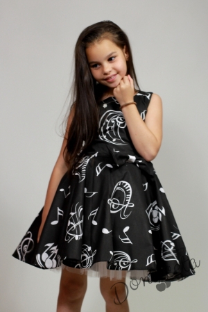 Официална детска рокля в черно с ноти тип клош Симона 5