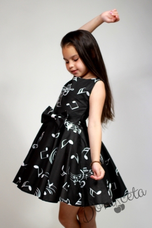 Официална детска рокля в черно с ноти тип клош Симона 11