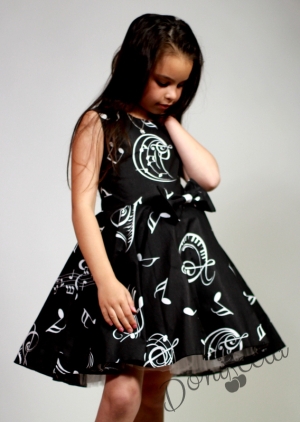 Официална детска рокля в черно с ноти тип клош Симона 20