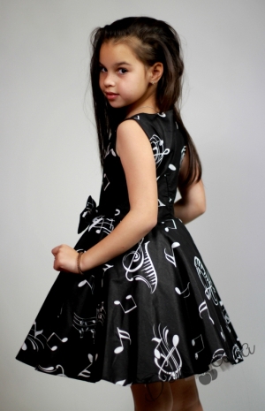 Официална детска рокля в черно с ноти тип клош Симона 22