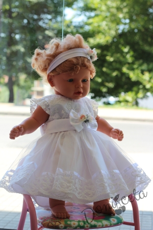 Официална бебешка детска рокля за шаферка или кръщене в бяло