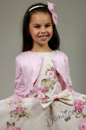 Официална или ежедневна детска рокля на цветя тип клош с болеро в розово Мери  5