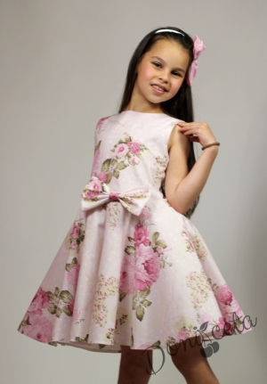 Официална или ежедневна детска рокля на цветя тип клош с болеро в розово Мери  16