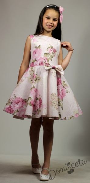 Официална или ежедневна детска рокля на цветя тип клош с болеро в розово Мери  17