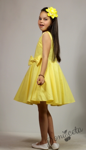 Официална или ежедневна детска рокля в жълто тип клош с цветчета Кери 12
